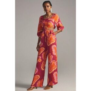 Farm Rio Tie Back Side Cut Printed Linen Jumpsuit - Size‎ Small